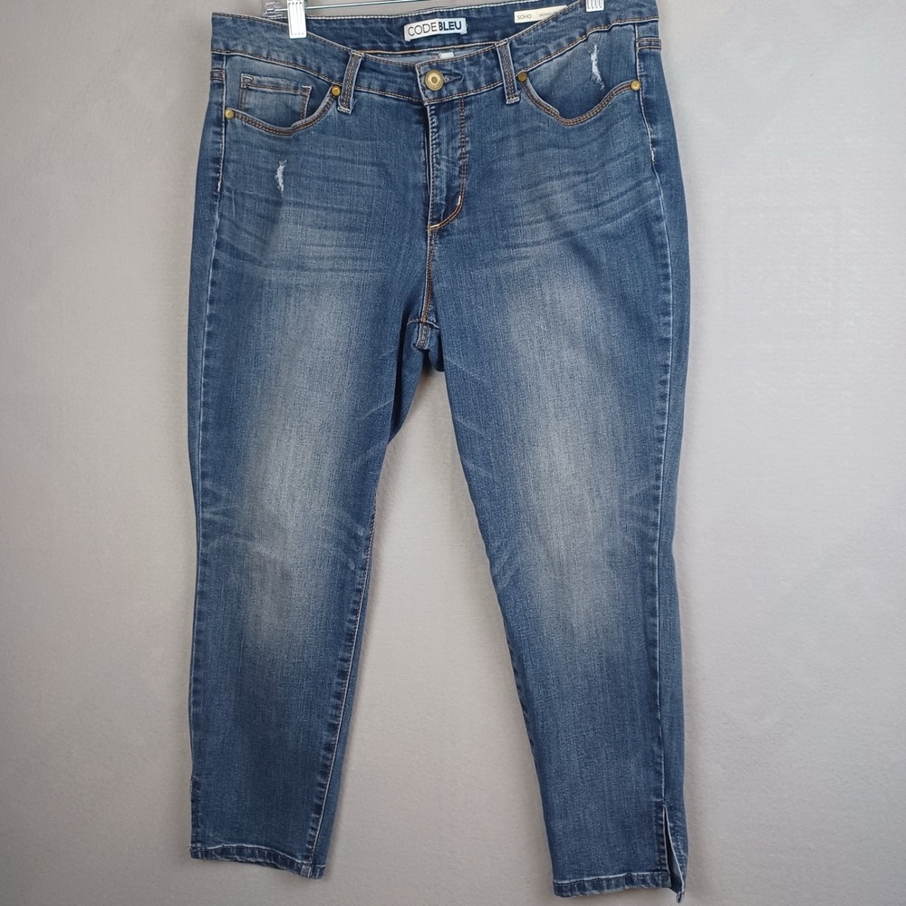 Code Bleu Soho Petite Skinny Ankle Blue Jeans Size 14P Lightly Distressed
